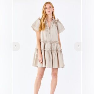Hunter Bell Merritt neutral Mini Dress with Ruffle Details
